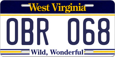WV license plate OBR068