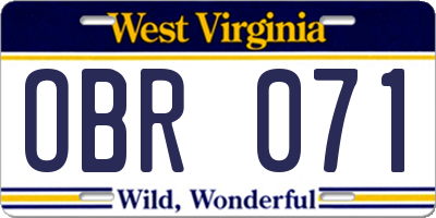 WV license plate OBR071