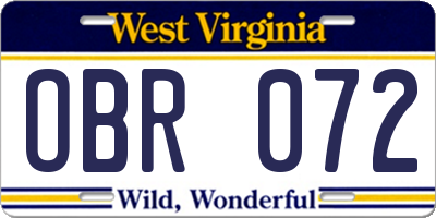 WV license plate OBR072
