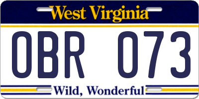 WV license plate OBR073