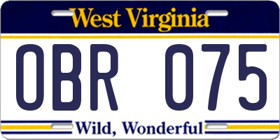 WV license plate OBR075