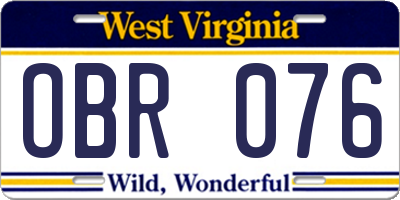 WV license plate OBR076