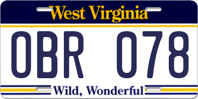 WV license plate OBR078