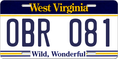 WV license plate OBR081