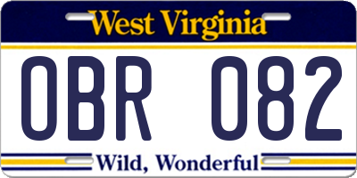 WV license plate OBR082
