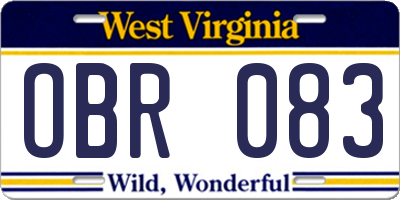 WV license plate OBR083