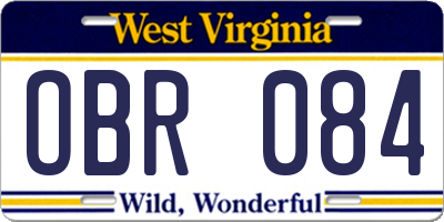 WV license plate OBR084
