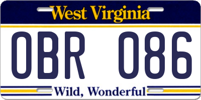 WV license plate OBR086