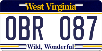 WV license plate OBR087