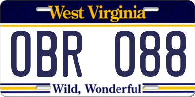 WV license plate OBR088