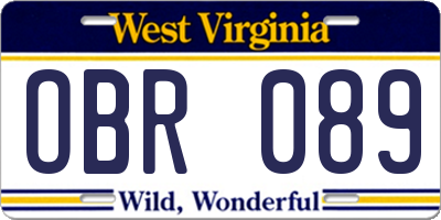 WV license plate OBR089