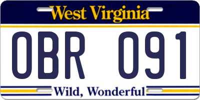 WV license plate OBR091