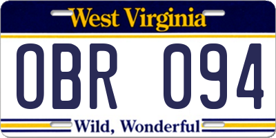 WV license plate OBR094