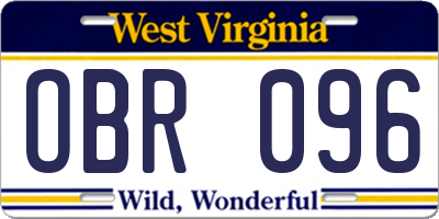 WV license plate OBR096