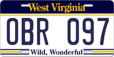 WV license plate OBR097
