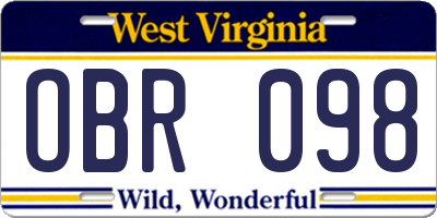 WV license plate OBR098