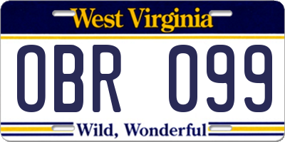 WV license plate OBR099