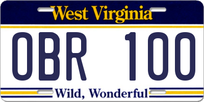 WV license plate OBR100