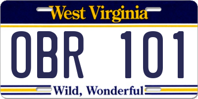 WV license plate OBR101