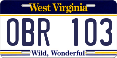 WV license plate OBR103