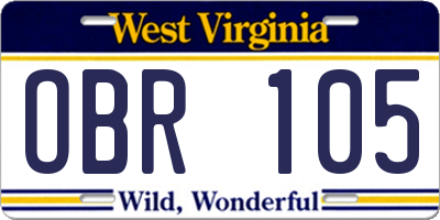 WV license plate OBR105