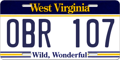 WV license plate OBR107