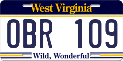 WV license plate OBR109