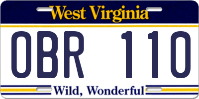 WV license plate OBR110