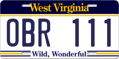 WV license plate OBR111