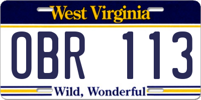 WV license plate OBR113
