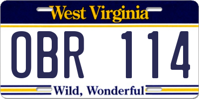 WV license plate OBR114