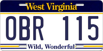 WV license plate OBR115