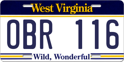 WV license plate OBR116