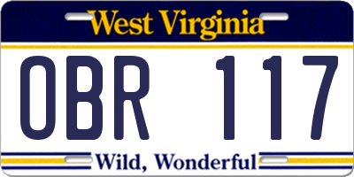 WV license plate OBR117