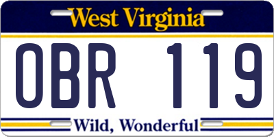WV license plate OBR119