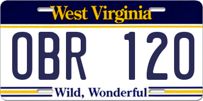 WV license plate OBR120