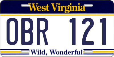 WV license plate OBR121