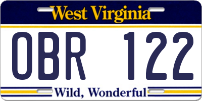 WV license plate OBR122