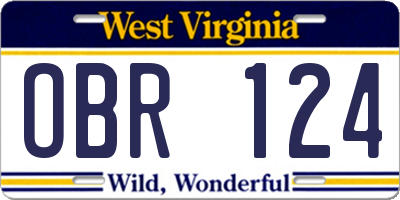 WV license plate OBR124