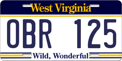WV license plate OBR125
