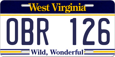 WV license plate OBR126