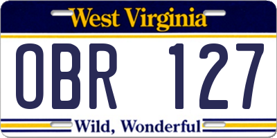 WV license plate OBR127