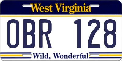 WV license plate OBR128