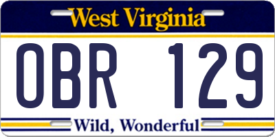 WV license plate OBR129