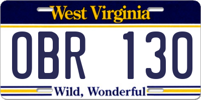 WV license plate OBR130