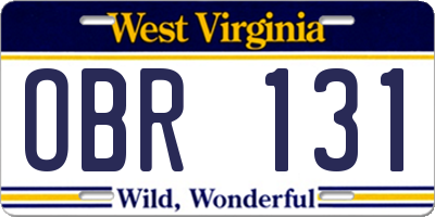 WV license plate OBR131