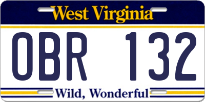 WV license plate OBR132