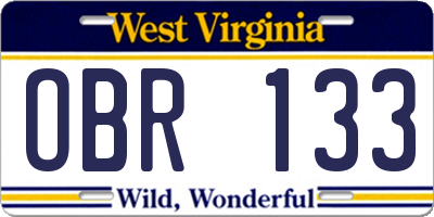 WV license plate OBR133