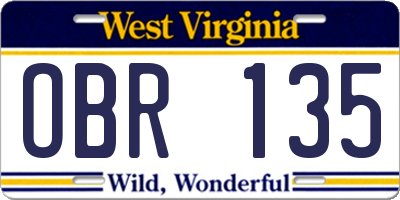 WV license plate OBR135