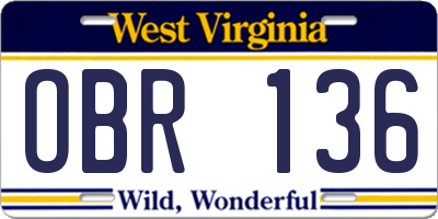 WV license plate OBR136